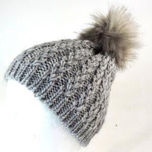 GELSO BIANCO 🇮🇹 WOMEN'S GREY WOOL/ALPACA WINTER POM POM HAT